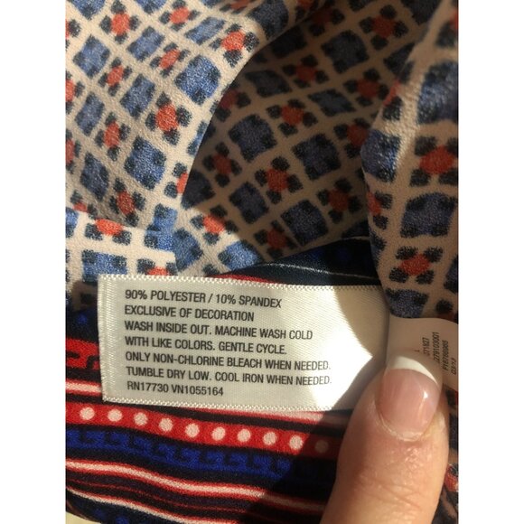 Merona Dress Womens Sz Large Red White Blue Stretch Shift Comfy Office Patriotic - Picture 8 of 9